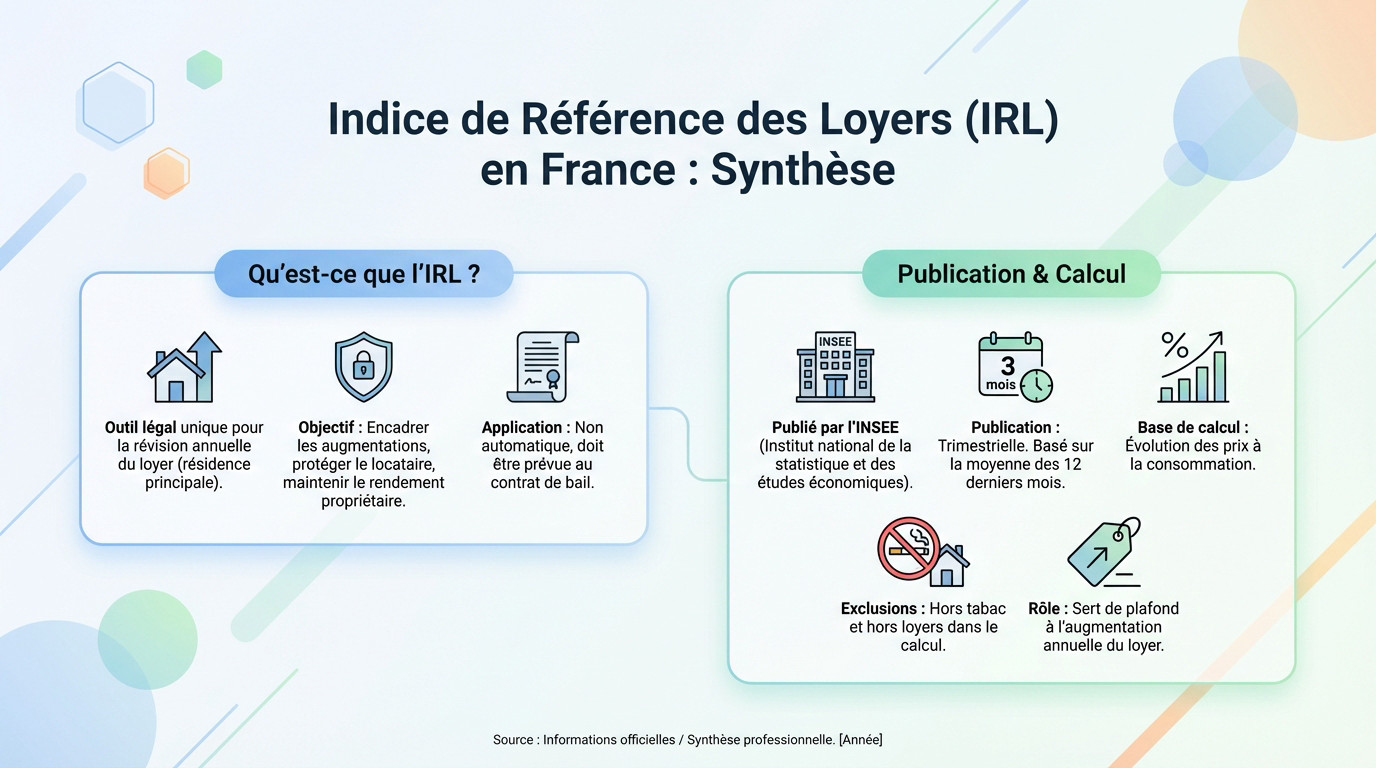 Schéma explicatif du fonctionnement de l'indice de référence des loyers (IRL) et son impact sur la révision annuelle